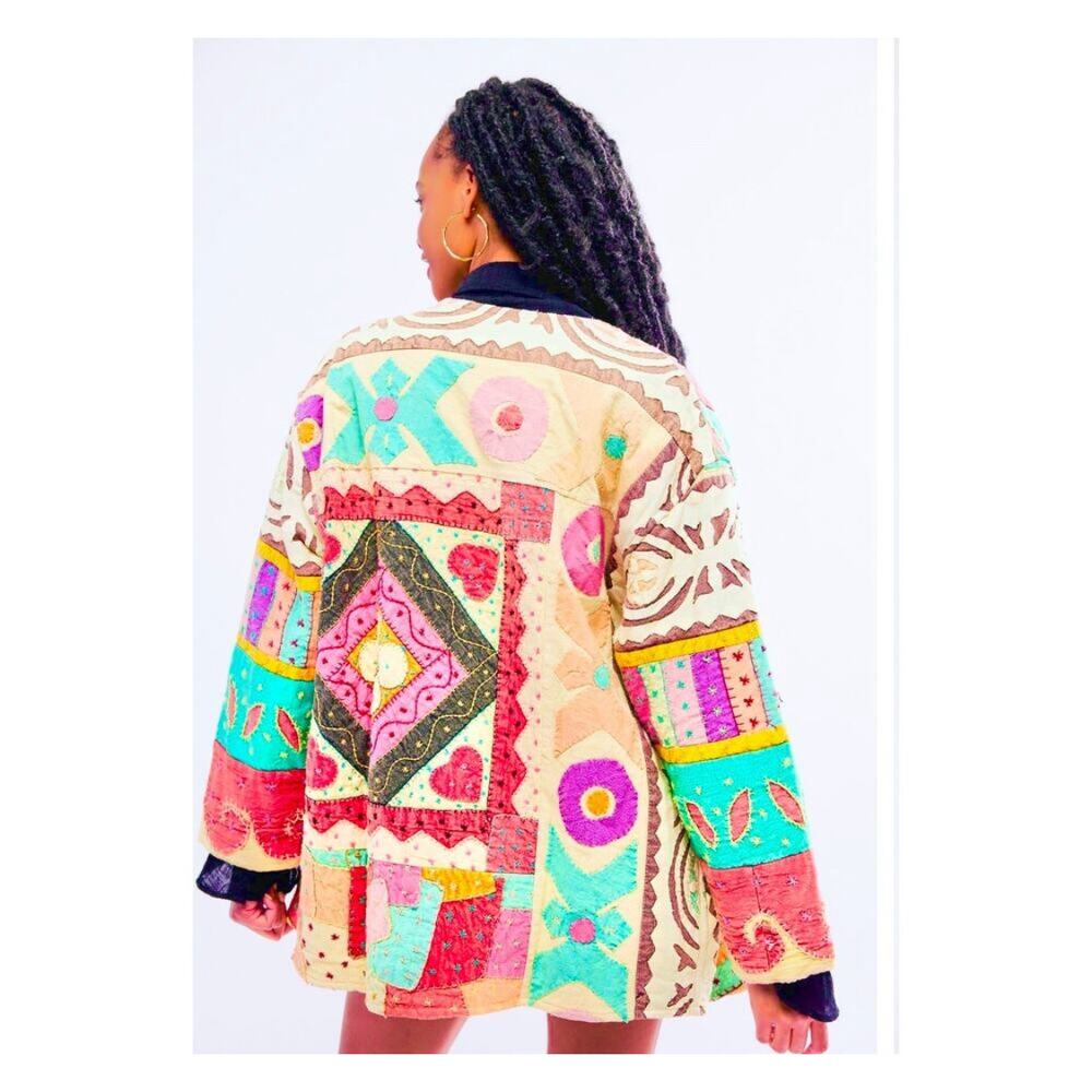 Free People Multicolor Patchwork Embroidered Jacket